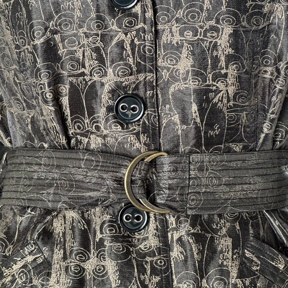 NWOT CHICO'S Owl Modernist Faces Belted Blazer Dinner Jacket Black Gold 1 (8M) - Picture 8 of 12